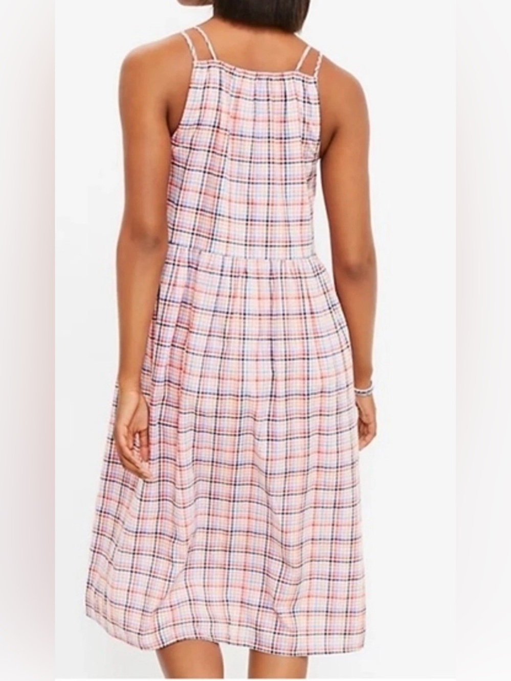 LOFT Plaid Midi Dress Size M 100% Cotton Fully Lined - Picture 3 of 10